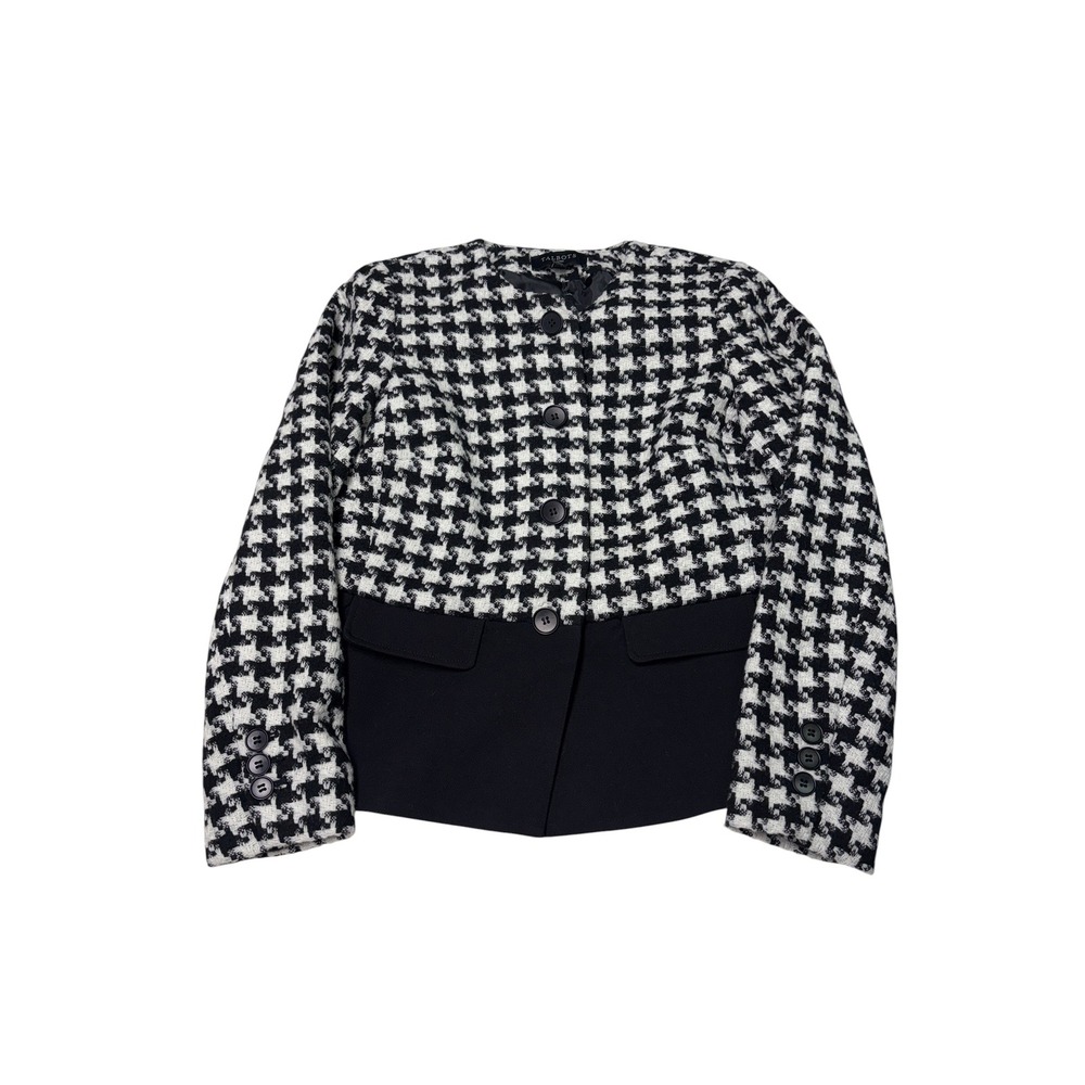 NWT Talbots Petites Houndstooth Media Blazer Jacket Black White Womens 4P $189
